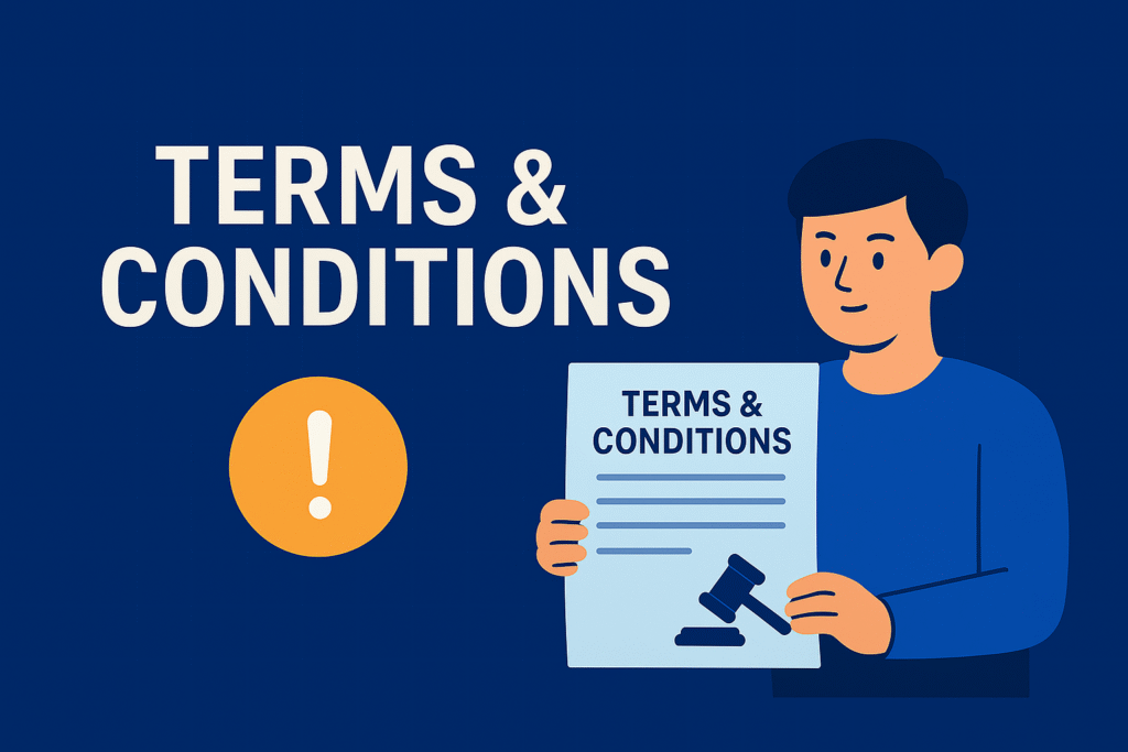 Terms and Conditions illustration for TechToWealthHub showing legal policy, rules, and user agreement