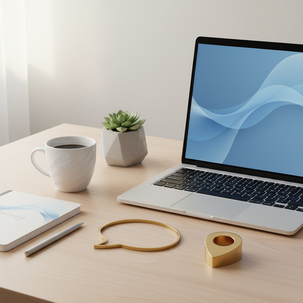 Minimal modern workspace with laptop, coffee mug, and notebook on a clean desk used for TechToWealthHub contact page